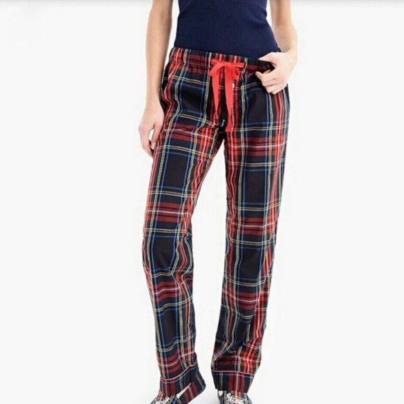 J. Crew Cotton Poplin Long-sleeve Pajama Set in Stewart Tartan Blue Red Sz Small - Picture 4 of 8